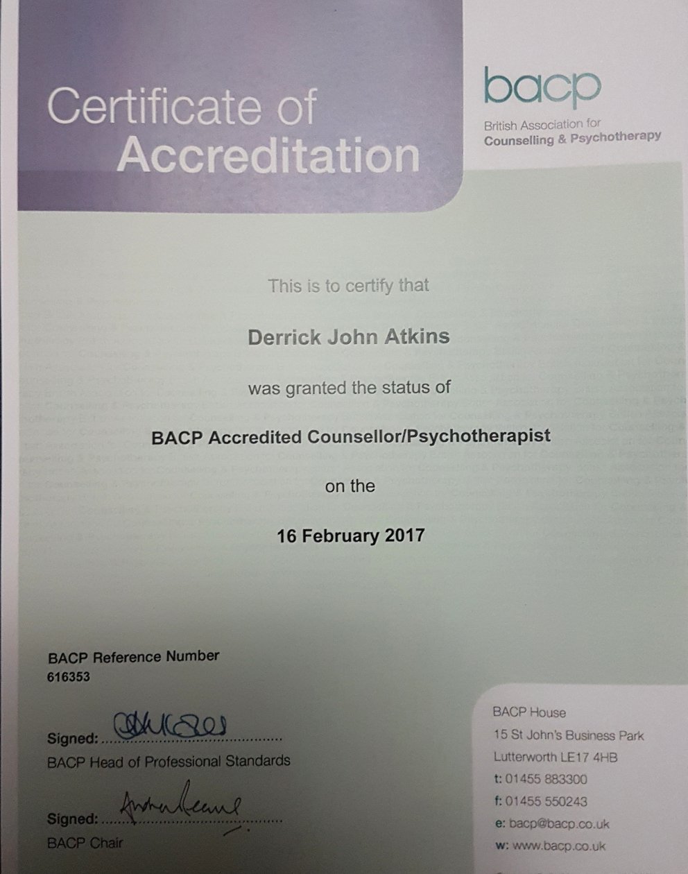 Qualifications Training & Certificates DJA Counselling Ltd